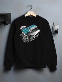 Black T-shirt laid flat with natural fabric folds, featuring Toyota Supra turbo 2jz racing jdm street power enthusiast graphic.
