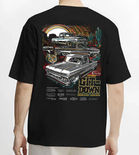 Black T-shirt worn by a male model, back view, featuring Chevrolet Corvette C8R gt3 rs corvette racing motorsport american graphic.