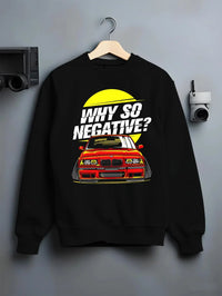 Black crewneck sweatshirt on a hanger against a grey wall, featuring BMW rs turbo racing drift motorsport euro german e39cls.