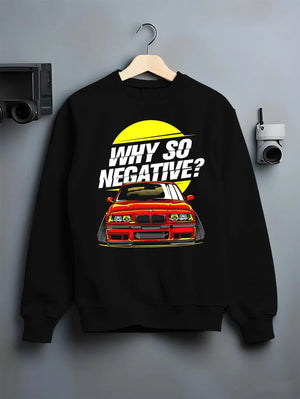 Black crewneck sweatshirt on a hanger against a grey wall, featuring BMW rs turbo racing drift motorsport euro german e39cls.