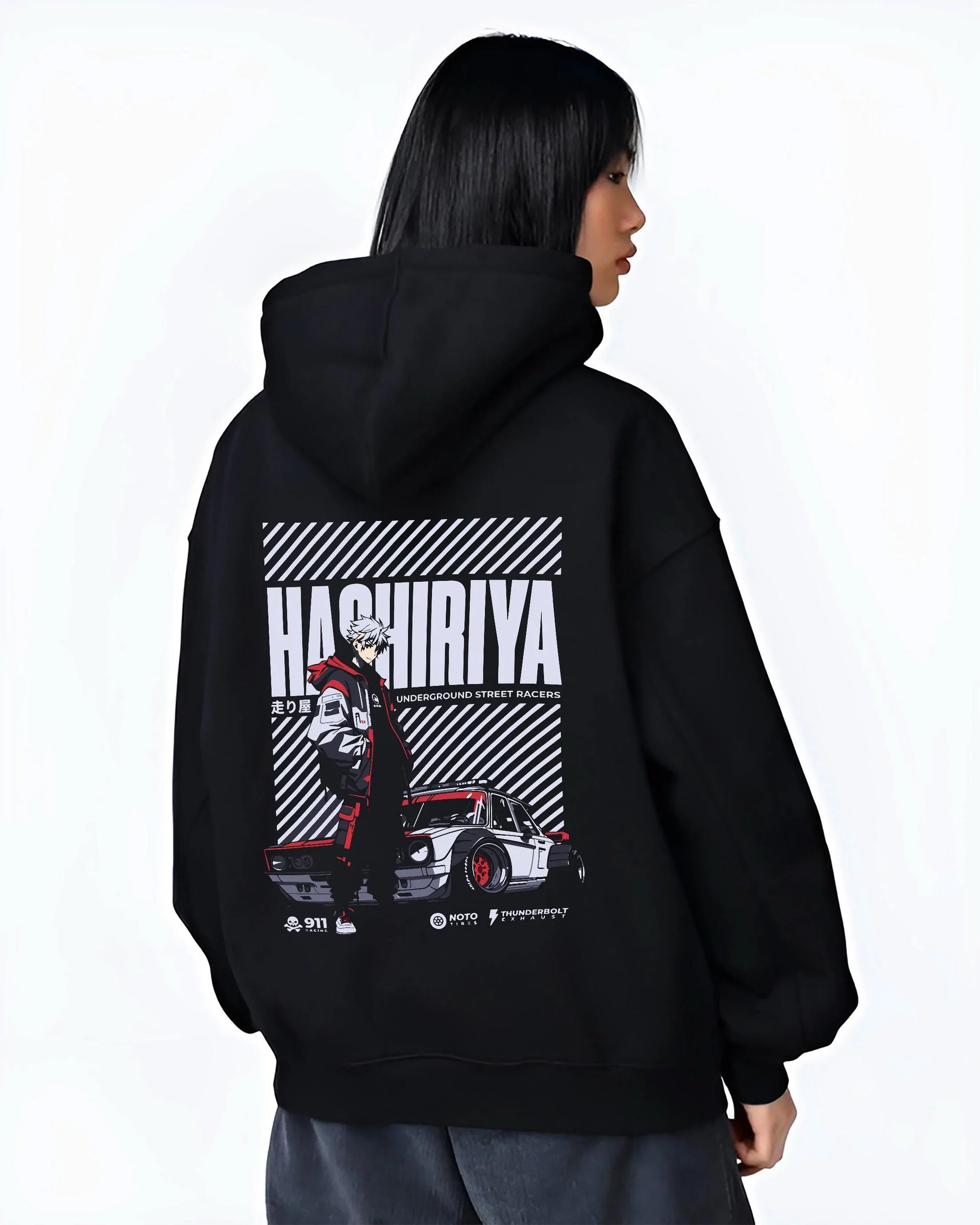 Black hoodie worn by a female model, back view, featuring rBlack hoodie worn by a female model, bBlack hoodie worn by a female model, back view, featuring ACURA NSX turbo race street racing performance motorsport graphic.Black hoodie worn by a female model, back view, featuring Dodge Charger muscle retro racing street performance motorsport graphic.ack view, featuring Volkswagen Beetle racing classic legend street performance graphic.s race drift jdm tokyo street underground racing graphic.