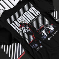 Black T-shirt laid flat with natural fabric folds, featuring rs racBlack T-shirt laid flat with natural fabricBlack T-shirt laid flat with natural fabric folds, featuring ACURA NSX turbo race street racing performance motorsport graphic.Black T-shirt laid flat with natural fabric folds, featuring Dodge Charger muscle retro racing street performance graphic. folds, featuring Volkswagen Beetle racing classic legend street performance graphic.e drift jdm tokyo street underground racing graphic.