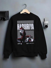 Black crewneck sweatshirt on a hanger against a grey wall, feBlack crewneck sweatshirt on a hangBlack crewneck sweatshirt on a hanger against a grey wall, featuring ACURA NSX turbo race street racing performance graphic.Black crewneck sweatshirt on a hanger against a grey wall, featuring Dodge Charger muscle retro racing street performance graphic.er against a grey wall, featuring Volkswagen Beetle racing classic legend street graphic.aturing rs race drift jdm tokyo street underground racing graphic.