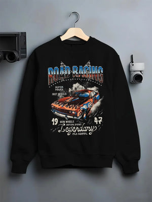 Black crewneck sweatshirt on a hanger against a grey wall, featuring Lexus IS250 jdm street racing performance motorsport graphic.