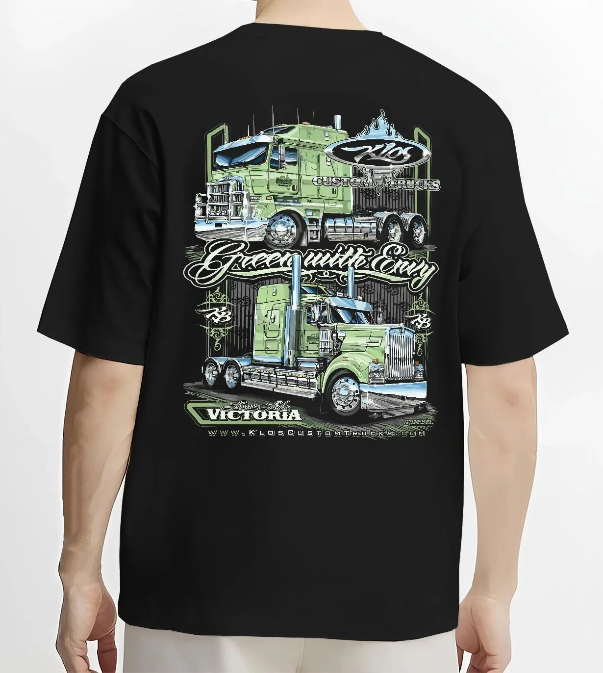 Black T-shirt worn by a male model, back view, featuring rs street racing performance motorsport automotive enthusiast graphic.