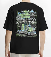 Black T-shirt worn by a male model, back view, featuring rs street racing performance motorsport automotive enthusiast graphic.