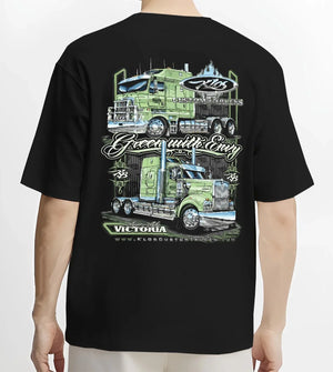 Black T-shirt worn by a male model, back view, featuring rs street racing performance motorsport automotive enthusiast graphic.