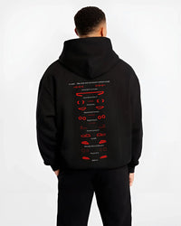 Black hoodie worn by a male model, back view, featuring Lamborghini Aventador racing italian tuning street performance graphic.
