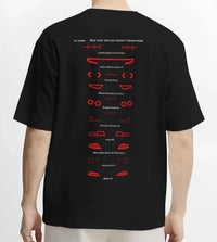 Black T-shirt worn by a male model, back view, featuring Lamborghini Aventador racing italian tuning street performance graphic.