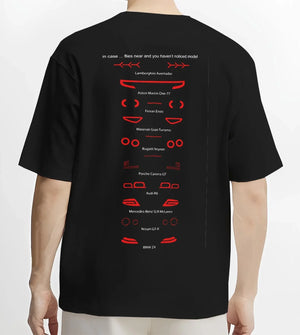 Black T-shirt worn by a male model, back view, featuring Lamborghini Aventador racing italian tuning street performance graphic.