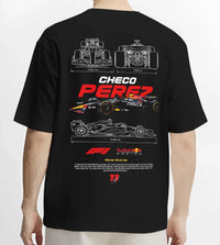 Black T-shirt worn by a male model, back view, featuring rs racing drift motorsport japanese street performance automotive graphic.