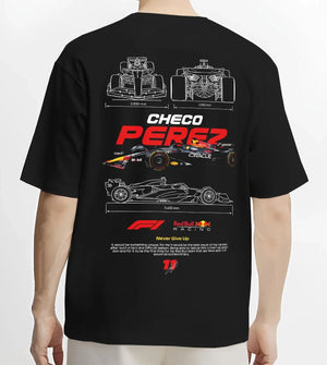 Black T-shirt worn by a male model, back view, featuring rs racing drift motorsport japanese street performance automotive graphic.