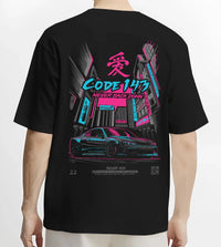 Black T-shirt worn by a male model, back view, featuring SILVIA racing drift jdm japanese street performance motorsport graphic.