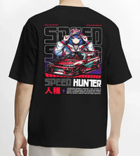 Black T-shirt worn by a male model, back view, featuring Nissan SILVIA drift jdm japanese street speed racing graphic.