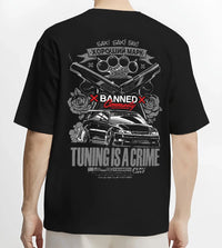 Black T-shirt worn by a male model, back view, featuring Toyota Supra JZA80 supra turbo racing drift jdm stance widebody graphic.